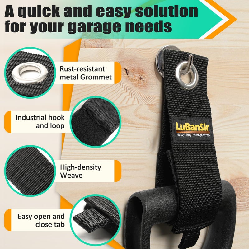 LuBanSir 9 Pack Extension Cord Holder Organizer, 13-inch Heavy Duty Storage Straps for Garden Hose Storage and Garage Wall Organization - Image 3